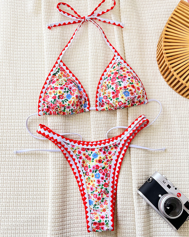 Floral Printed Women Cute Bikini Swimwear S-L