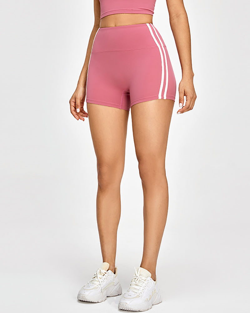 Gym Women Striped High Waist Quick Drying Sports Workout Shorts S-XL