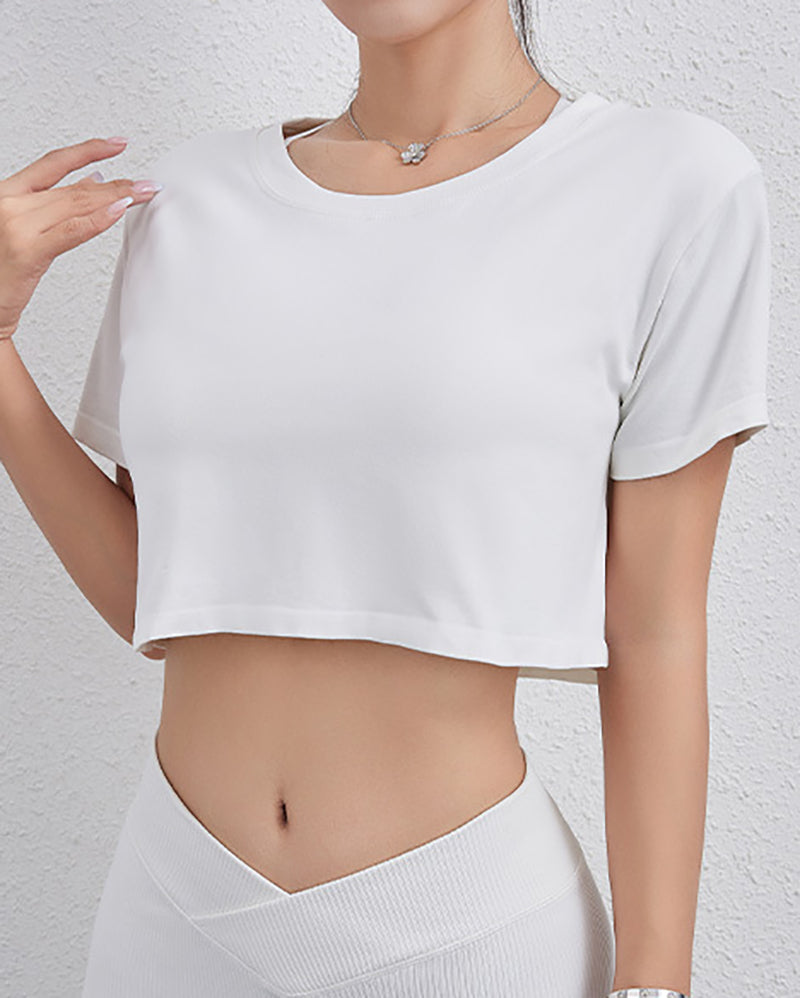 Women Short Sleeve Solid Color Crop Top S-XL