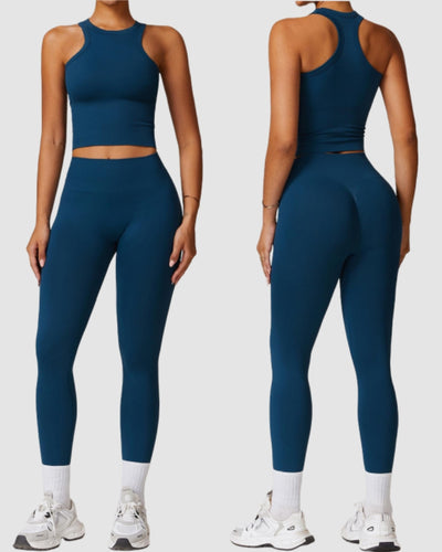 Fitness Women I-Back Vest High Wasit Leggings Yoga Two-piece Pants Sets S-XL