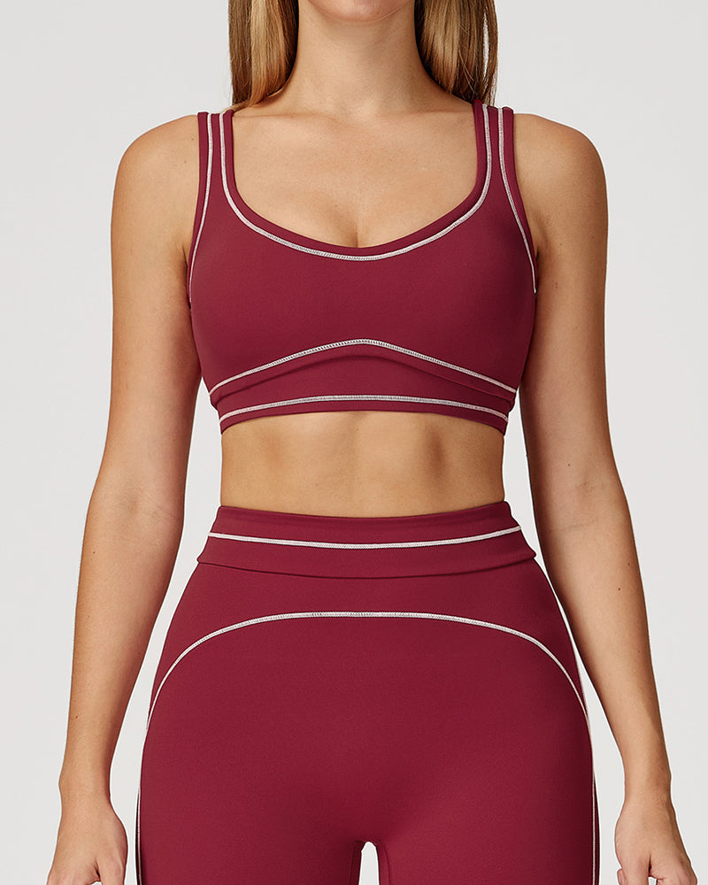 Women Contrast Color Sanded High-End U-Shaped Beautiful Back Sports Bra Running Fitness Yoga Bra S-XL