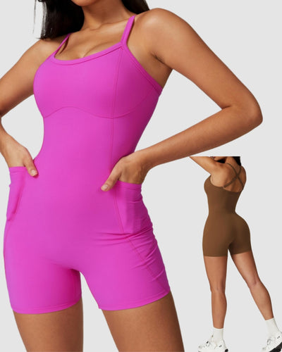 Women Side Pocket Sling Quick Drying Fitness Romper S-XL