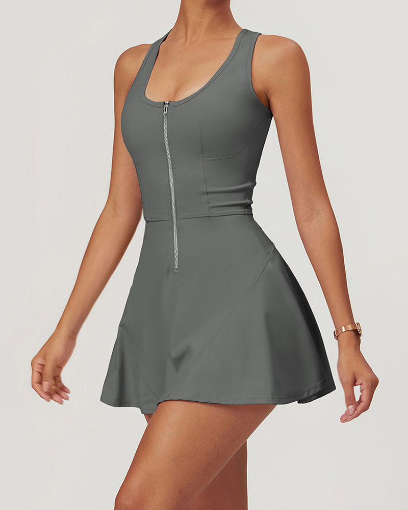 Women Zipper Front Lined Summer Outdoor Tennis Dress S-XL