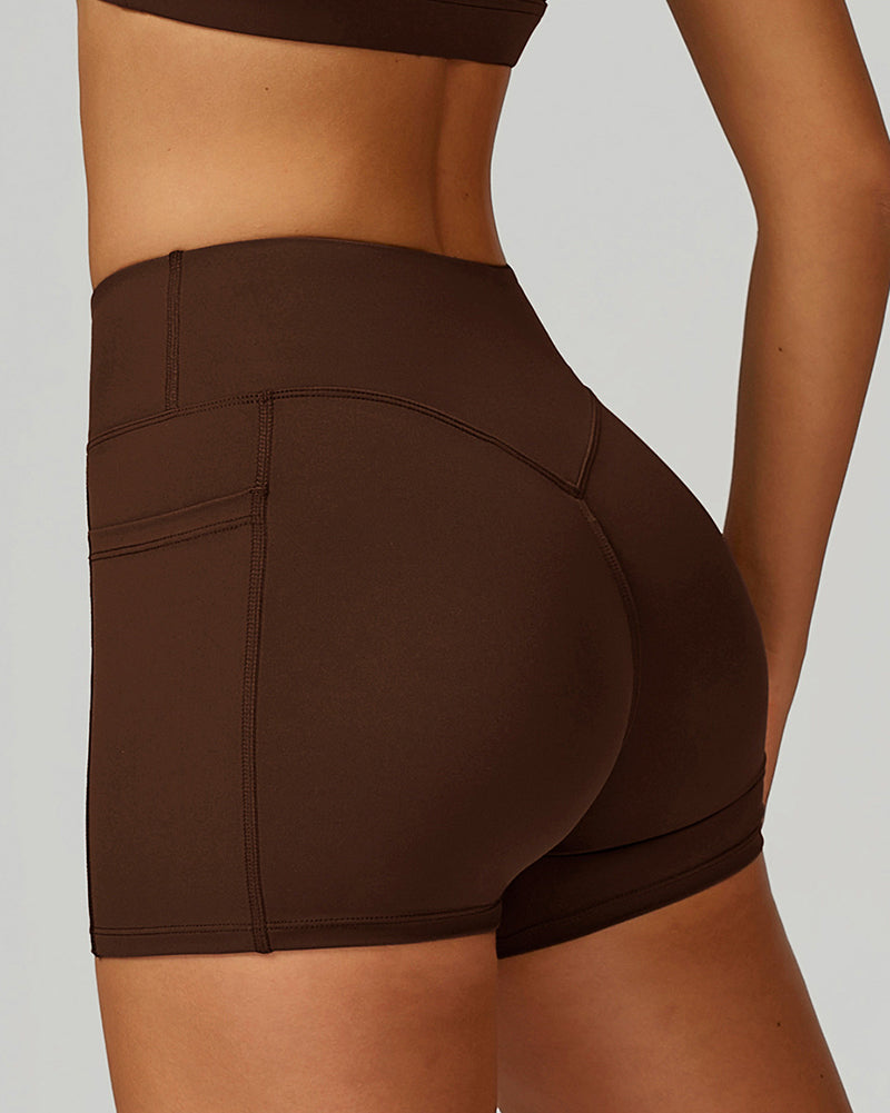 Women Add Logo OEM Pocket High Waist Slim Thigh Mini Sports Running Shorts S-XL
