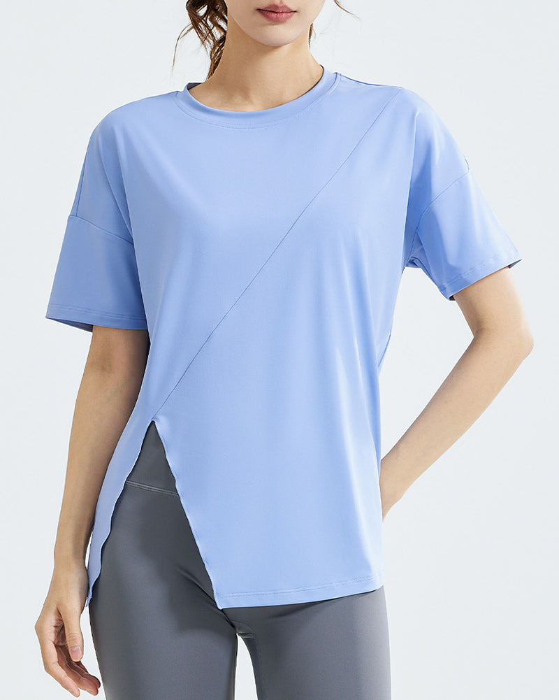 Wholesale Price Women Short Sleeve O-Neck Side Slit T-shirt S-2XL