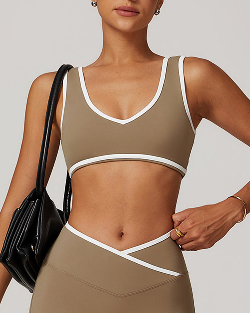 OEM Customized Women Colorblock V Neck Sports Yoga Bra S-XL