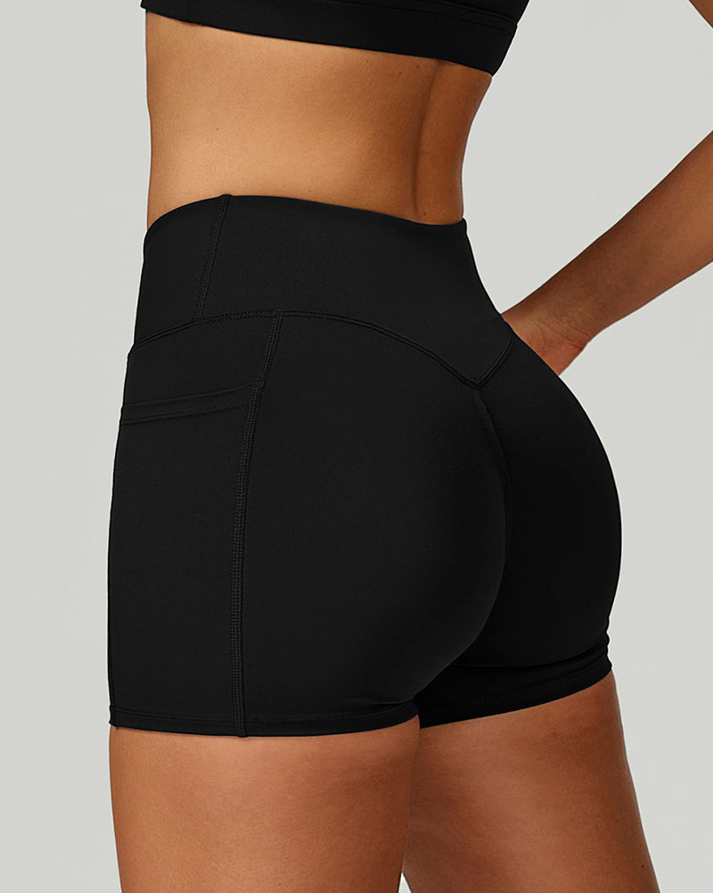 Women Add Logo OEM Pocket High Waist Slim Thigh Mini Sports Running Shorts S-XL