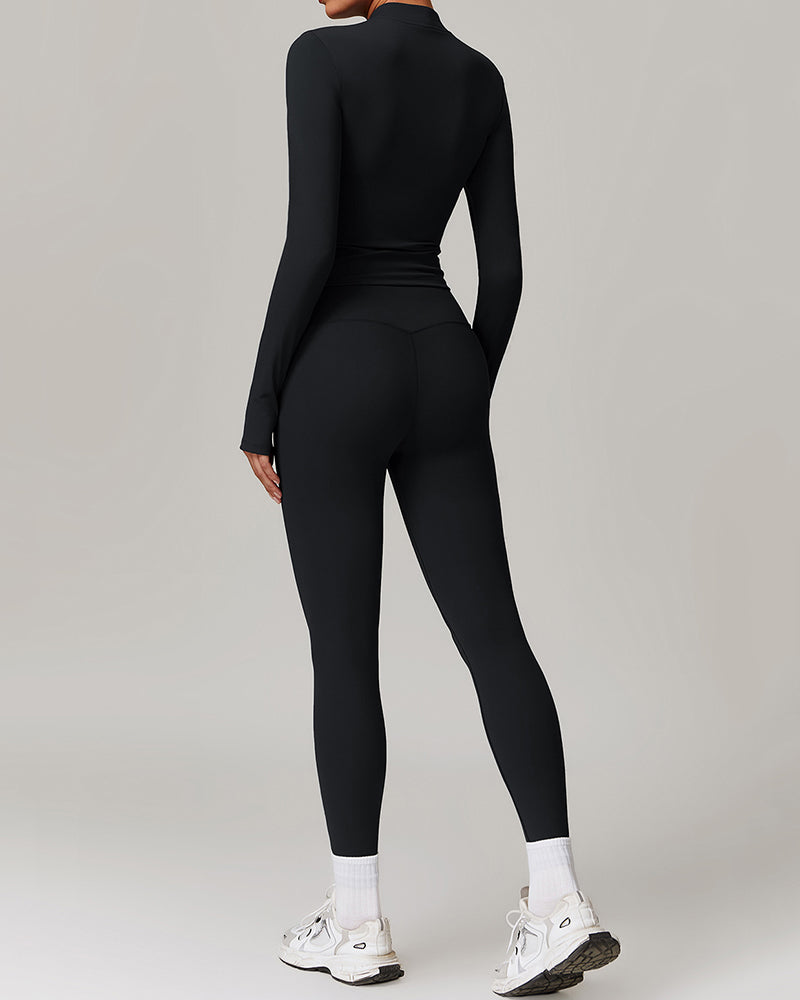 Women Long Sleeve Sports Coat Running Fitness Leggings Pants Yoga Two-piece Sets S-XL