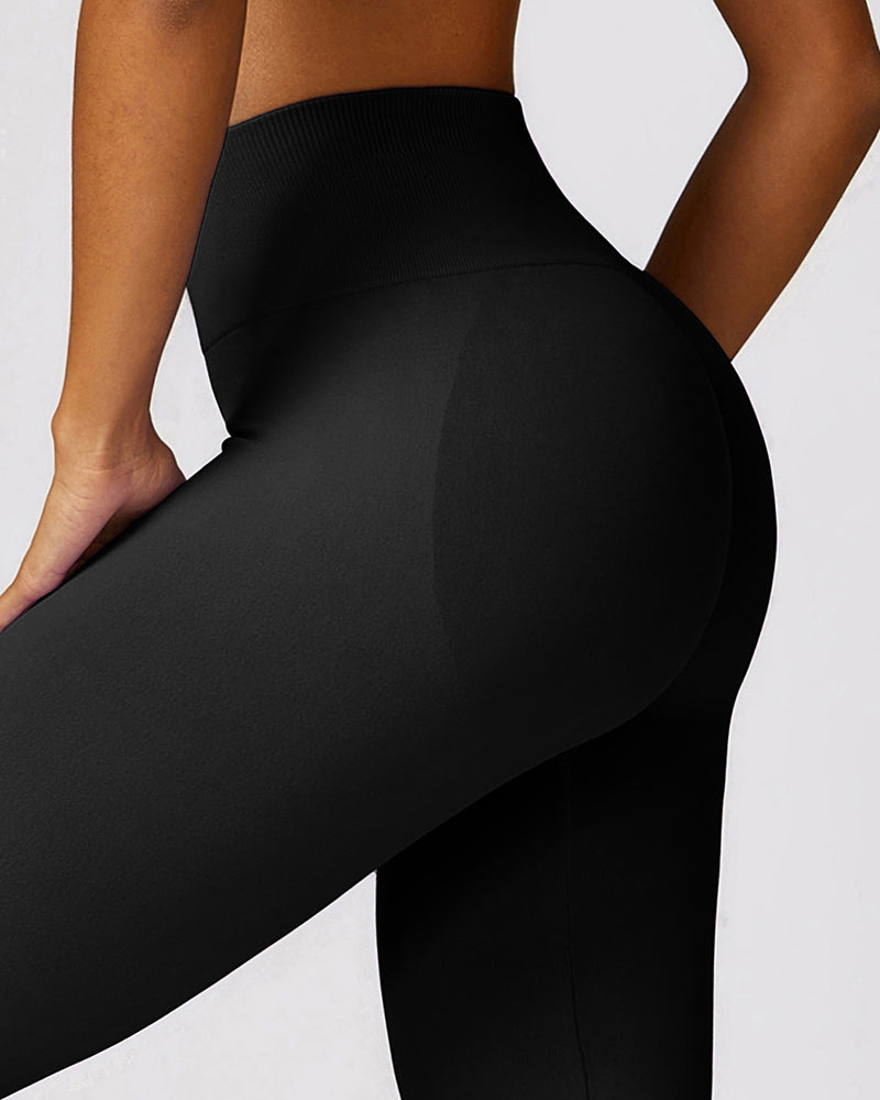 Customized Logo Women Seamless Nylon High Waist Wide Leg Slim Sports Pants S-L