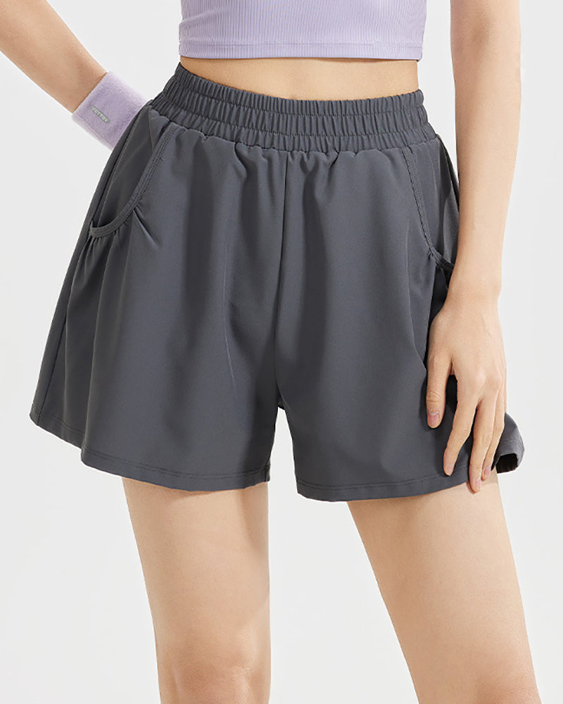 Women Summer Running Outdoor High Waist Lined Shorts Black Gray Purple S-2XL