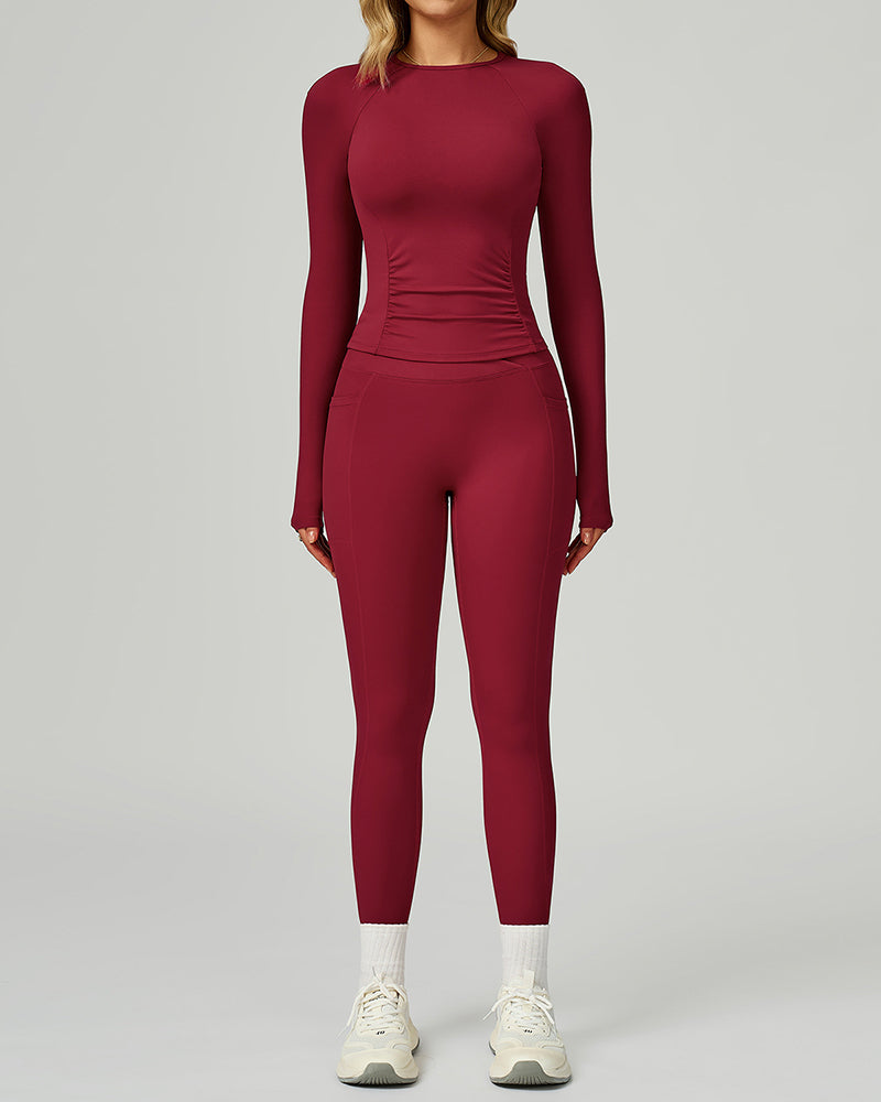 Women Add Logo Long Sleeve GYM Slim T-shirt High Waist Leggings Yoga Two-piece Sets S-XL