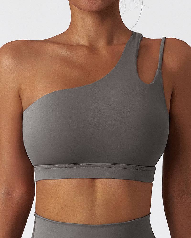 Wholesale Women One Shoulder Add Logo Irregular Running GYM Sports Bra S-XL