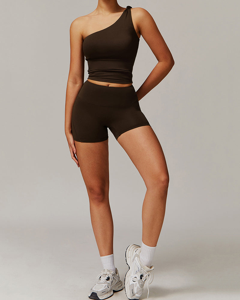OEM Offer Women Slash Neck Vest Shorts Sports Work Out Yoga Two-piece Sets S-XL
