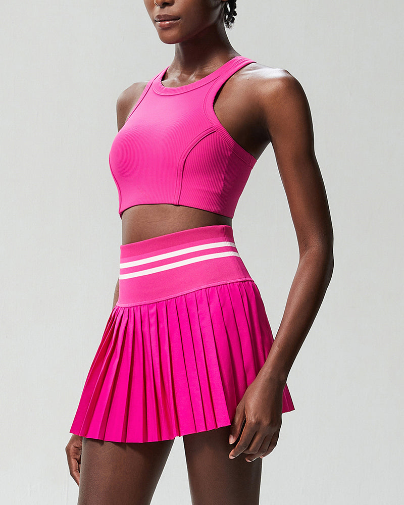 Woman I Back Fitness Fashion Tennis Pleated Skirts Two Piece Sets S-XL