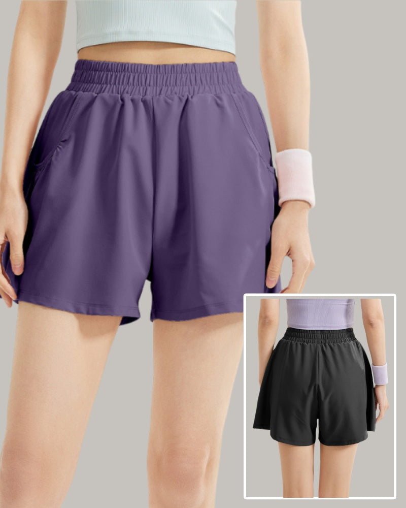 Women Summer Running Outdoor High Waist Lined Shorts Black Gray Purple S-2XL