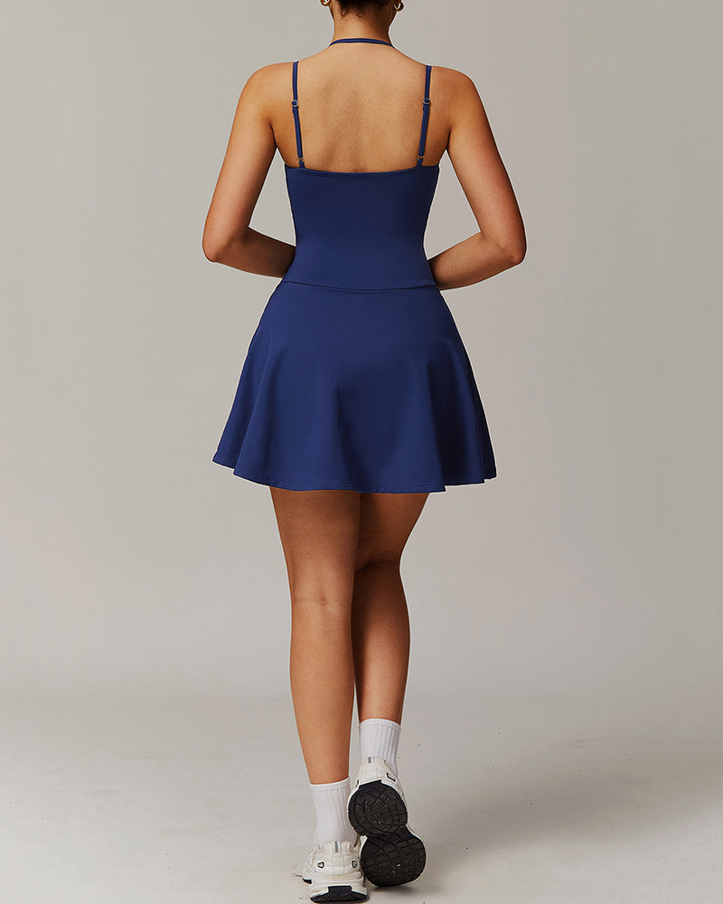 Women Brand Bulid LOGO Sling Pocket A-line Running Sport Lined Tennis Dress S-XL