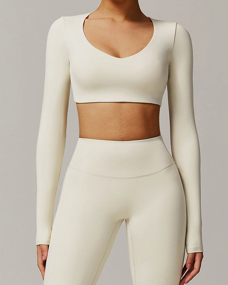 Quickly Dry Yoga Long Sleeve V Neck Running Sports Work Out Crop Top S-XL