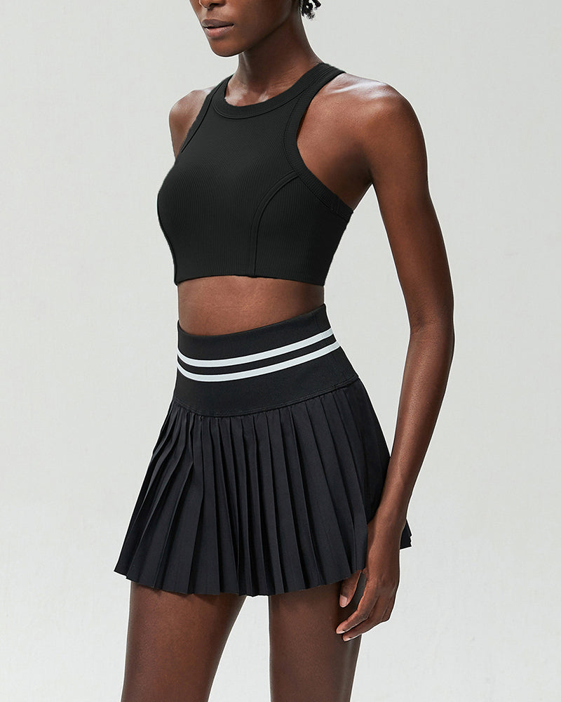 Woman I Back Fitness Fashion Tennis Pleated Skirts Two Piece Sets S-XL