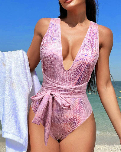 Open Back Deep V-neck Ladies One Piece Swimwear S-XL