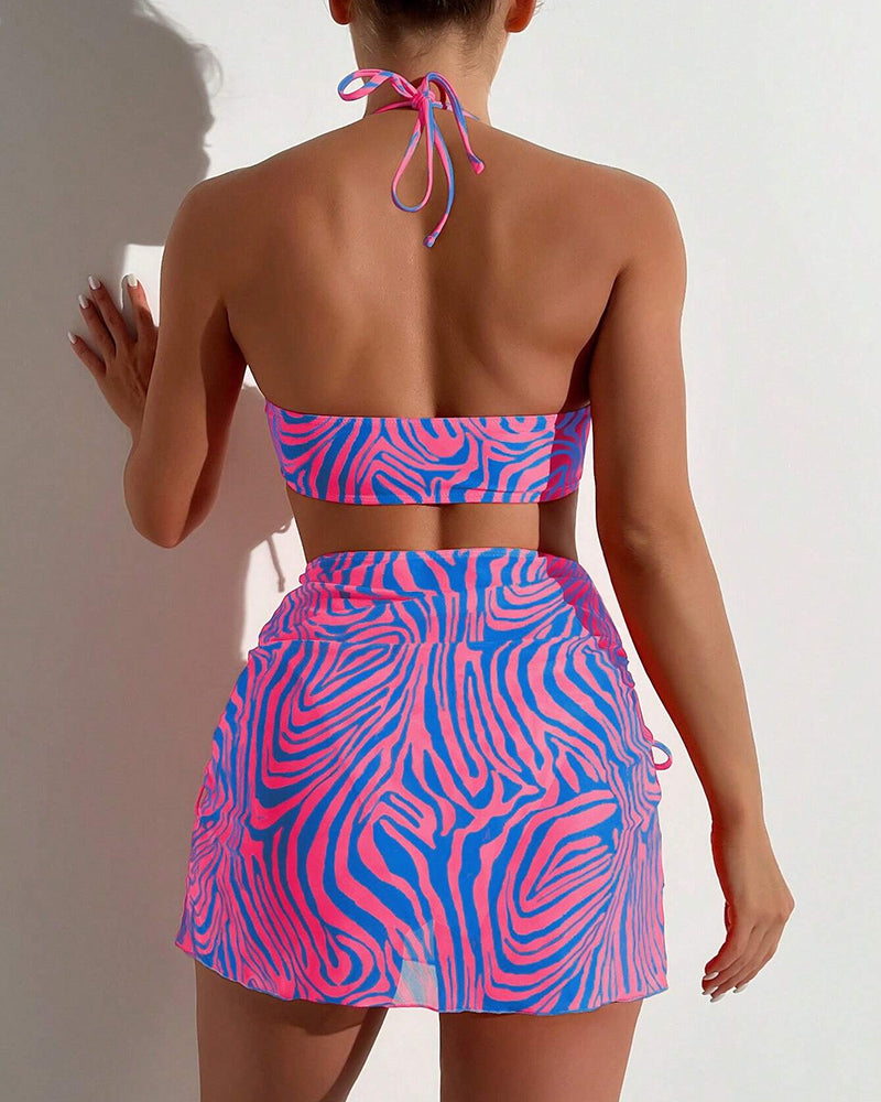 Stripe Printed Women 3 Piece Set Swimwear S-L