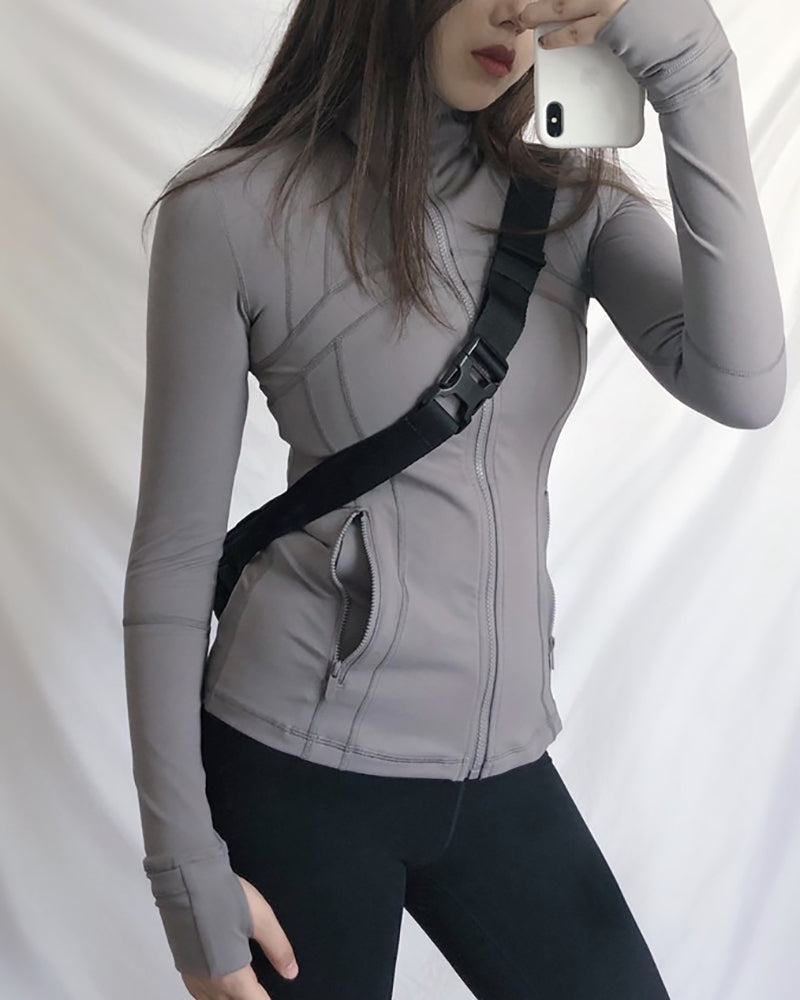 Women Popular Long Sleeve Patchwork Slim Sports Running Jacket 2-12