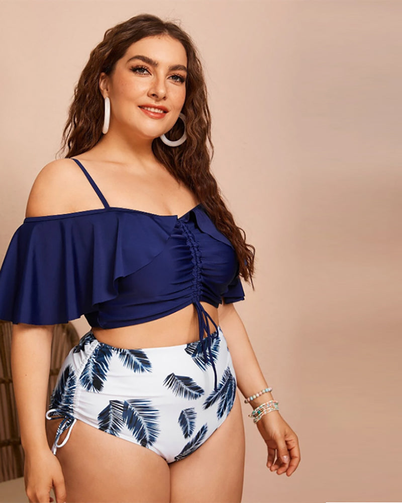 Plus Size Ruffle Women High Waist Swimwear L-4XL