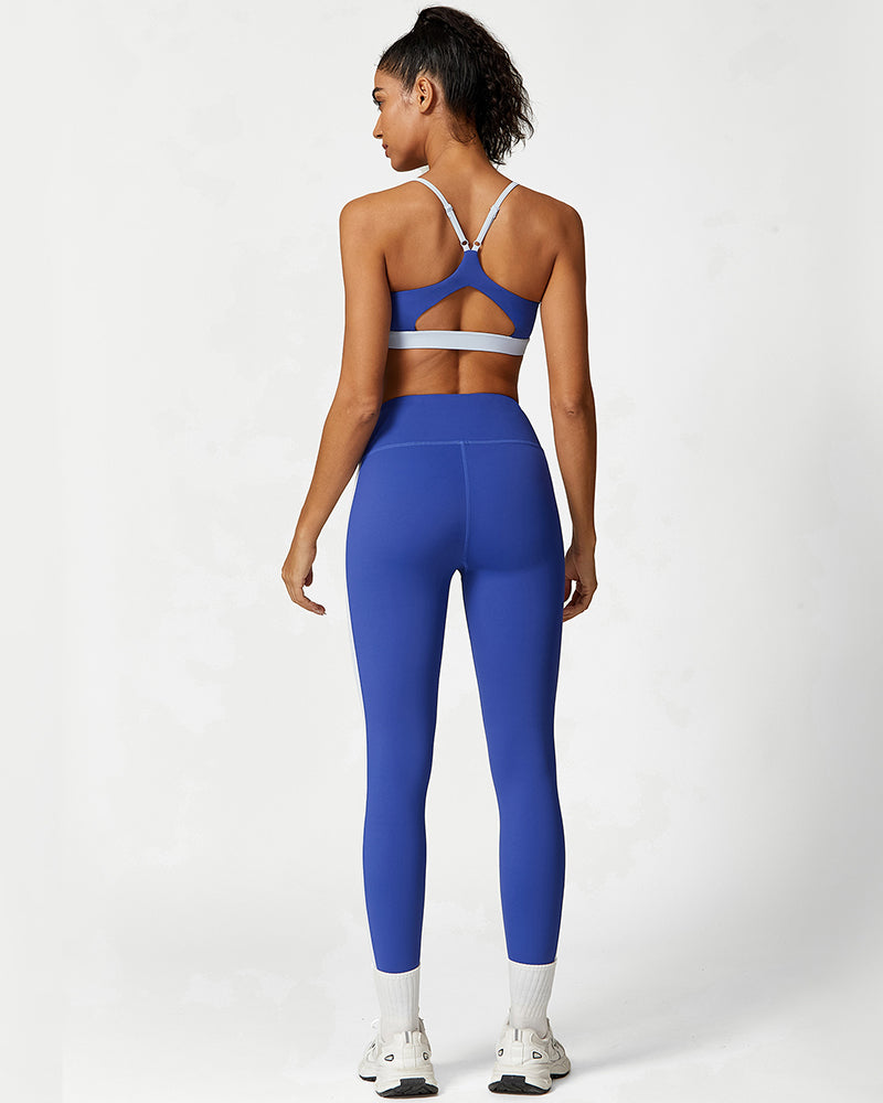 Colorblock Women Fitness Sports Yoga Two-piece Sets S-L