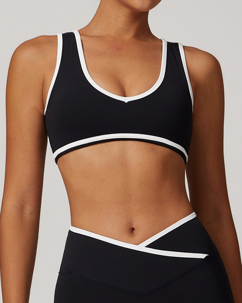 OEM Customized Women Colorblock V Neck Sports Yoga Bra S-XL