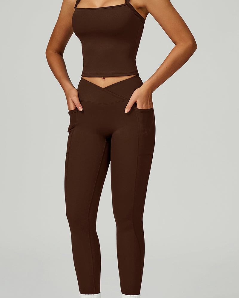 OEM Manufacturer High Waist Criss Front Side Pocket Fitness Running Leggings S-XL