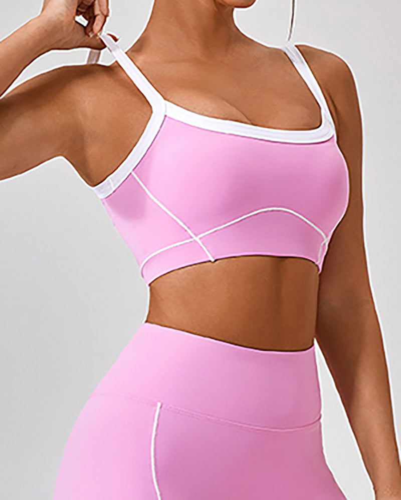 Women Sling Colorblock Fitness Sports Bra S-XL