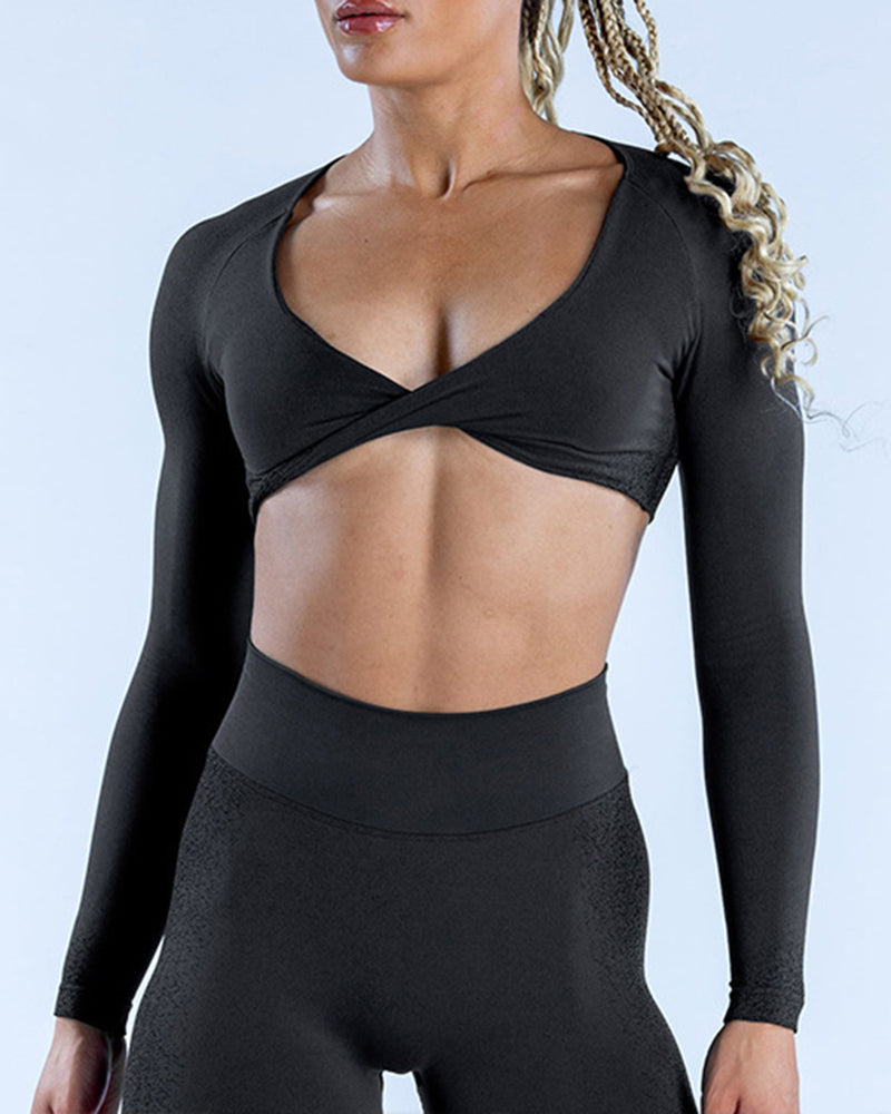 Women Factory Customized Long Sleeve Wrap Bra Fitness Crop Top XS-XL