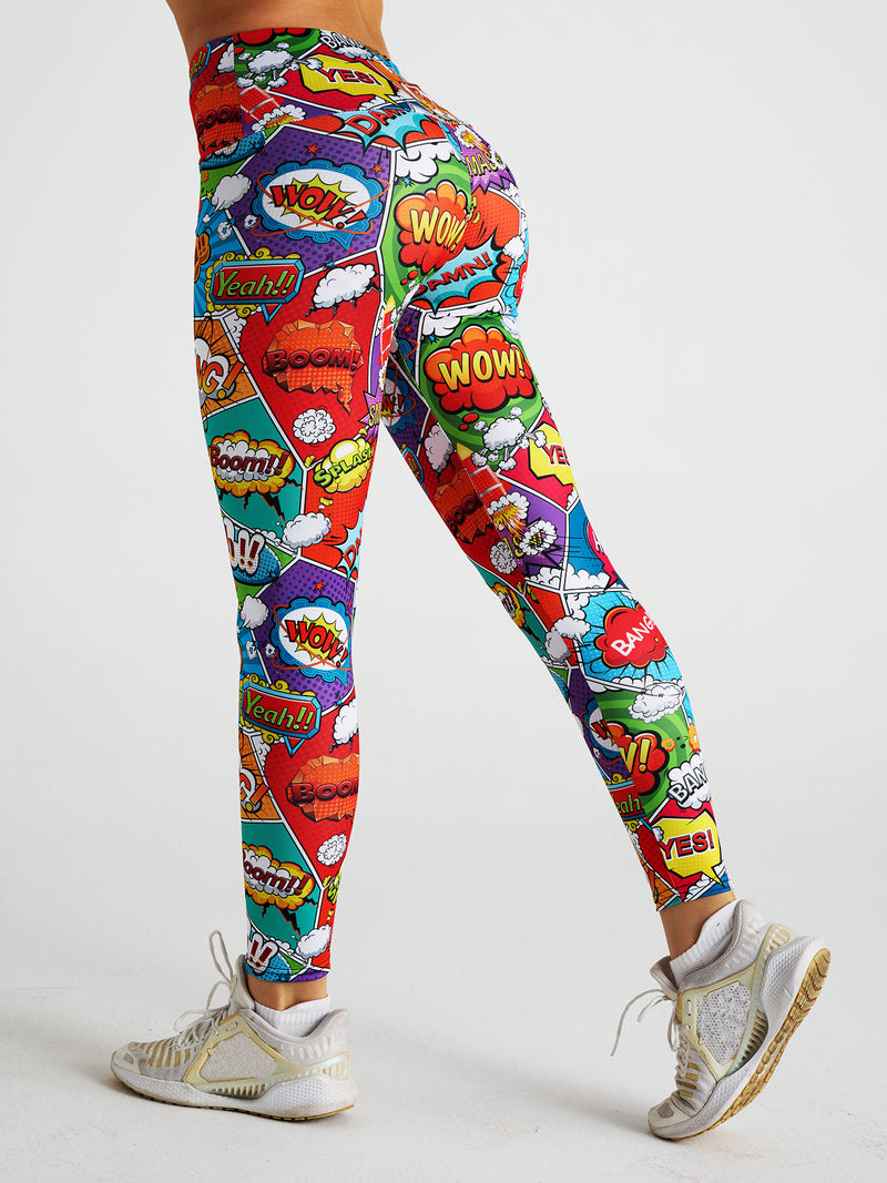 Women Cartoon High Waist Printed Sports Leggings S-2XL