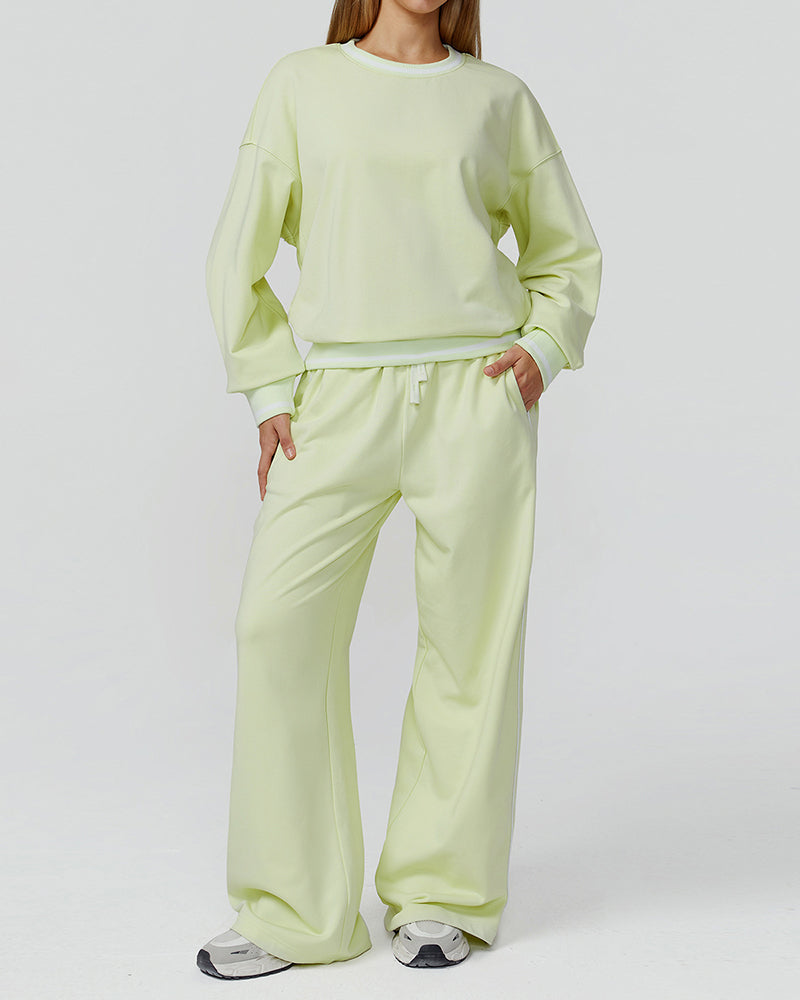 Women Winter Fall Long Sleeve Loose Colorblock Sweatshirt Sweatpants Sets Yoga Two-piece Outfits S-XL