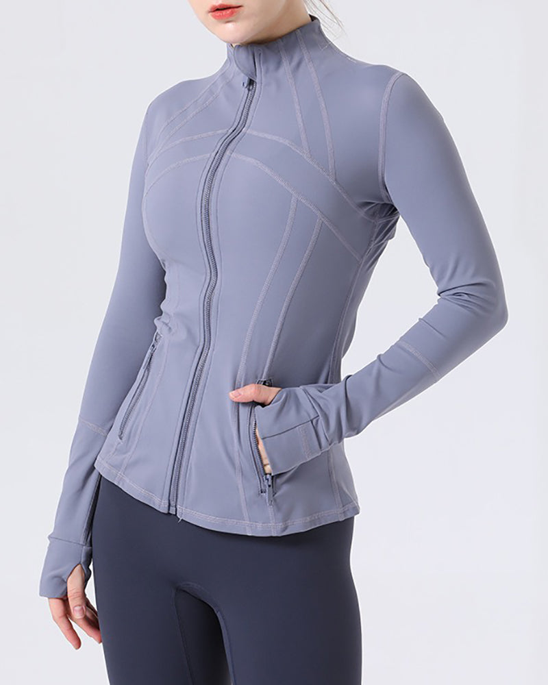 Women Popular Long Sleeve Patchwork Slim Sports Running Jacket 2-12