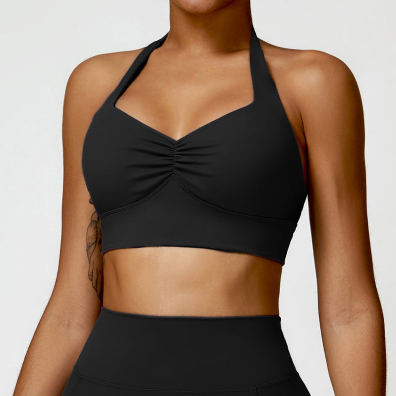OEM Factory Add Logo Quickly Dry Halter Neck Fitness Sports Bra S-XL