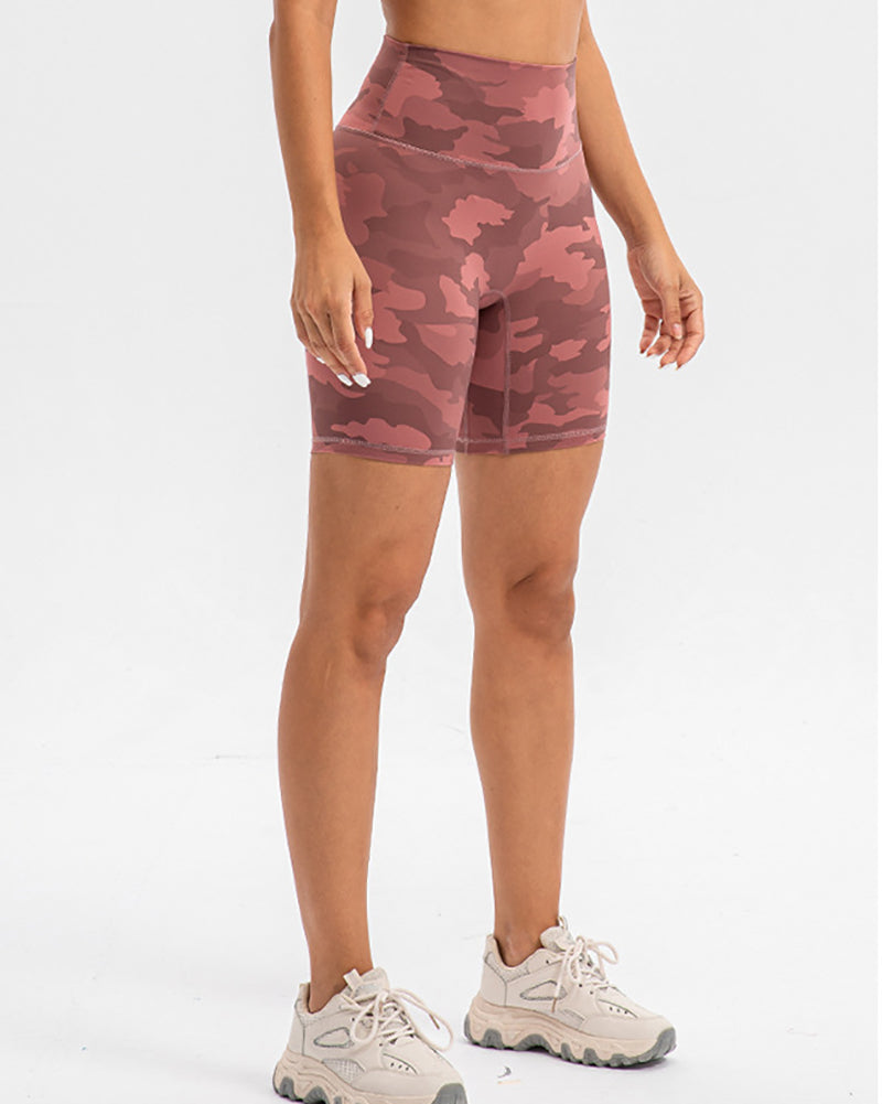 Camo Printed High Waist Peach Hip Sports Shorts S-2XL