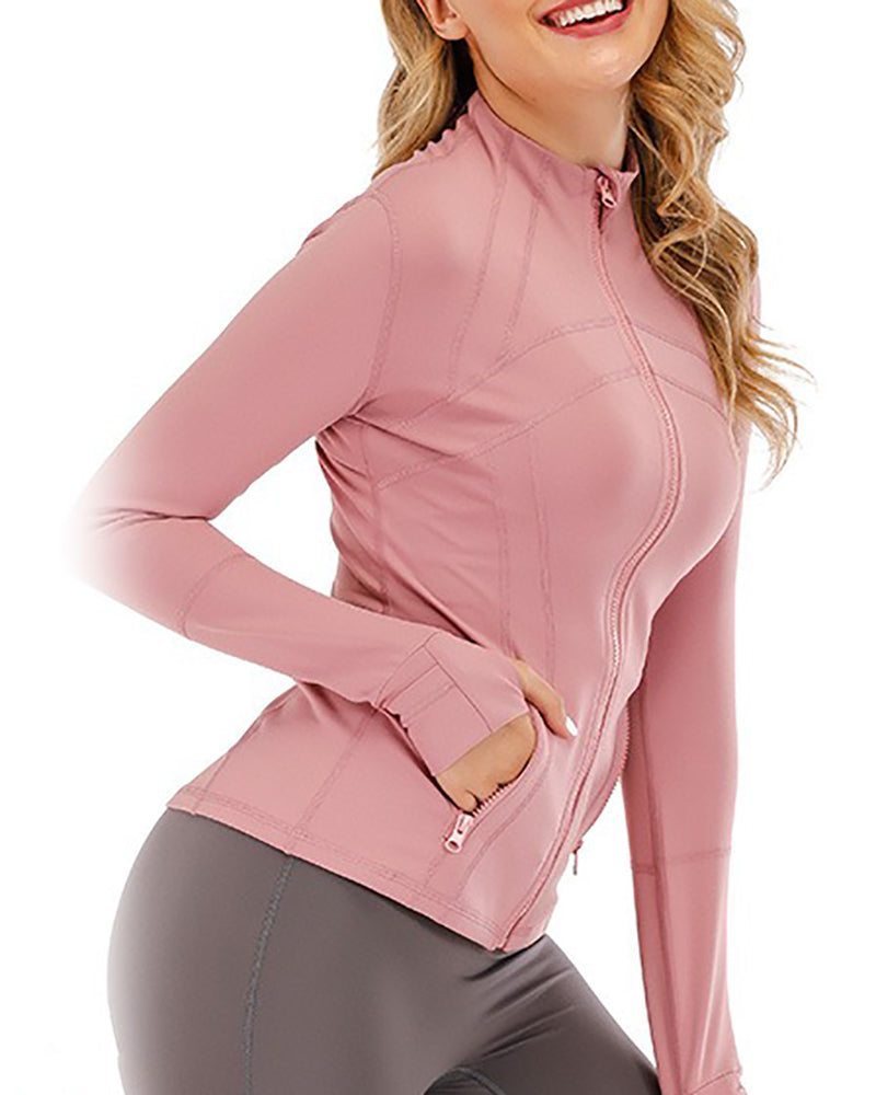 Women Popular Long Sleeve Patchwork Slim Sports Running Jacket 2-12