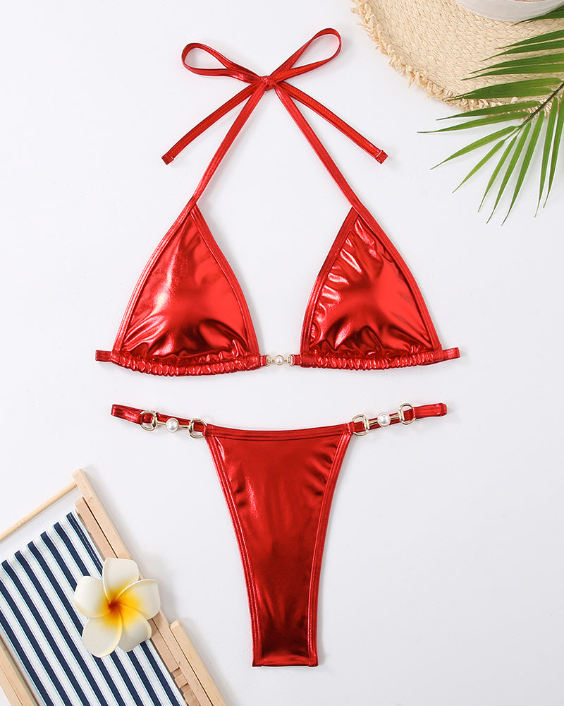 Metal Bikini Halter Bikini Set S-L