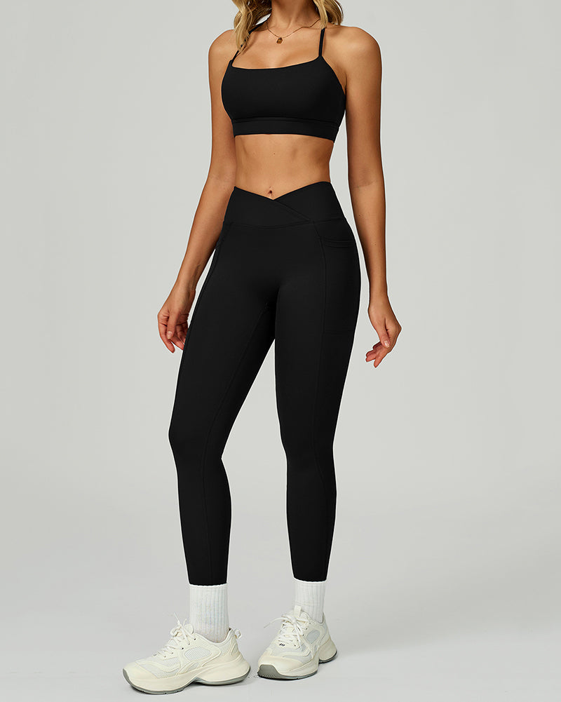 Women Fitness GYM Sports Sling Bra Running Leggings Two Piece Sets S-XL