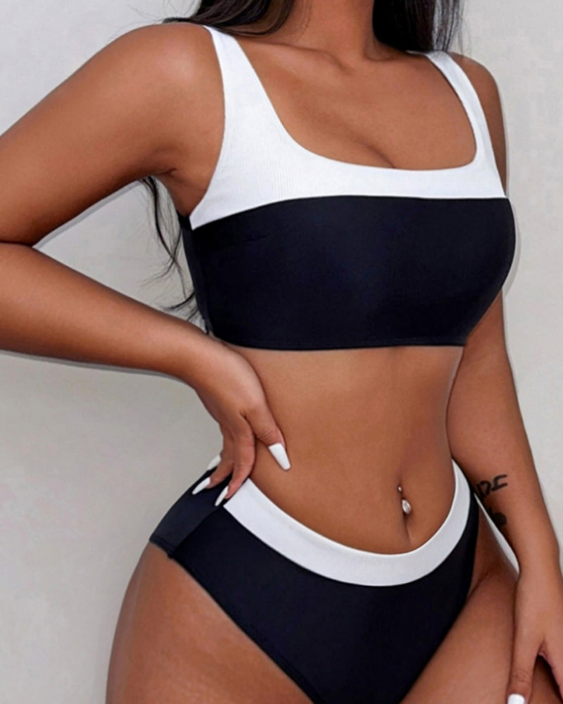 Black and White High Waist Swimwear S-L