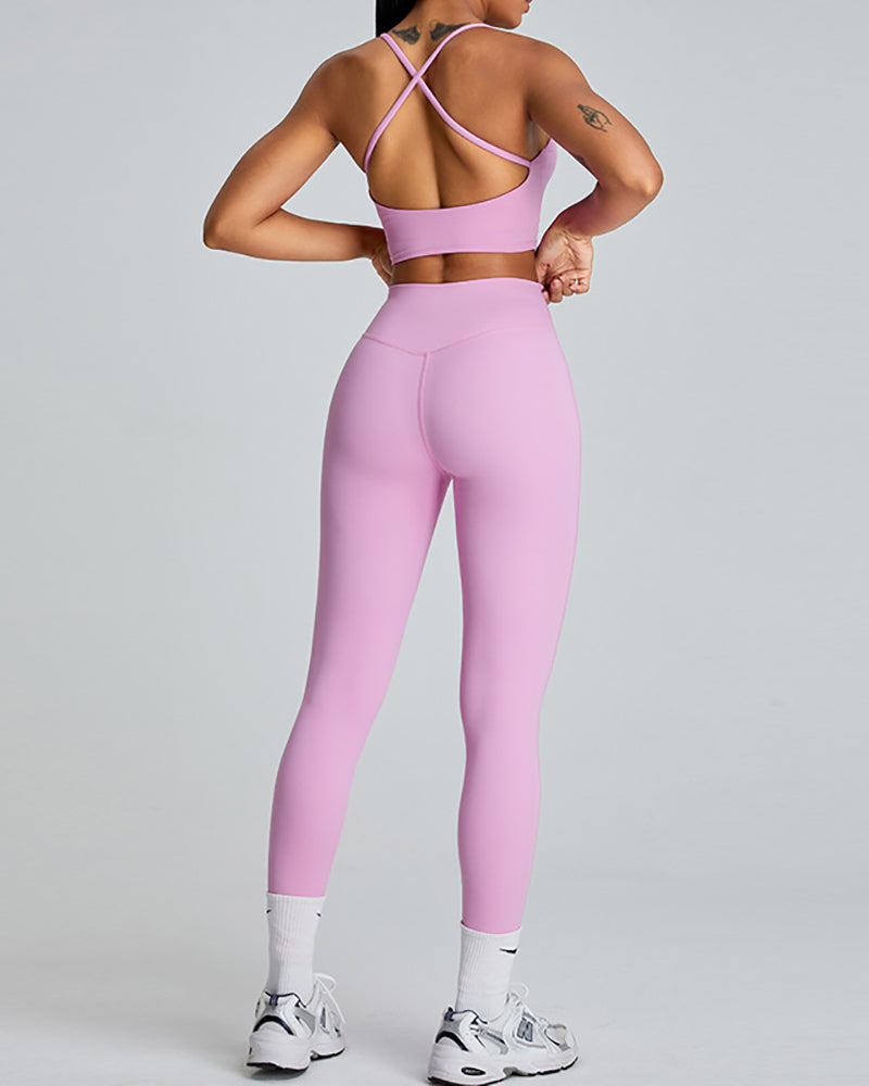 Summer Slim Sports High Waist Pants Yoga Two-piece Set S-XL