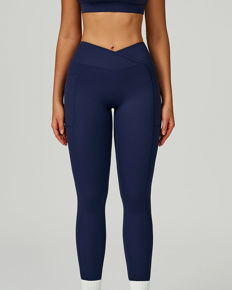 OEM Manufacturer High Waist Criss Front Side Pocket Fitness Running Leggings S-XL