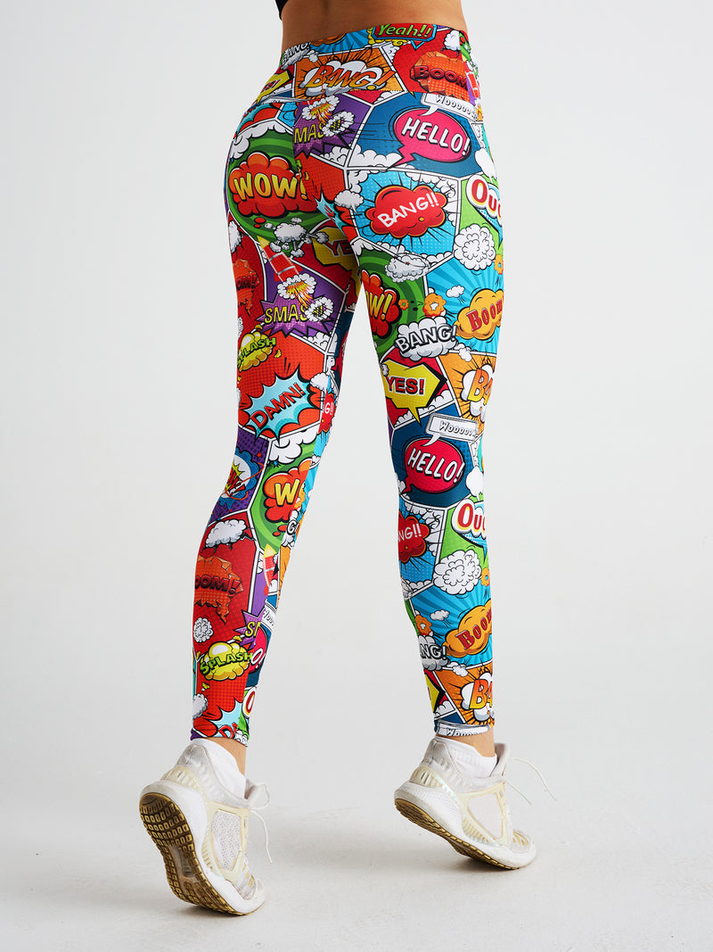 Women Cartoon High Waist Printed Sports Leggings S-2XL