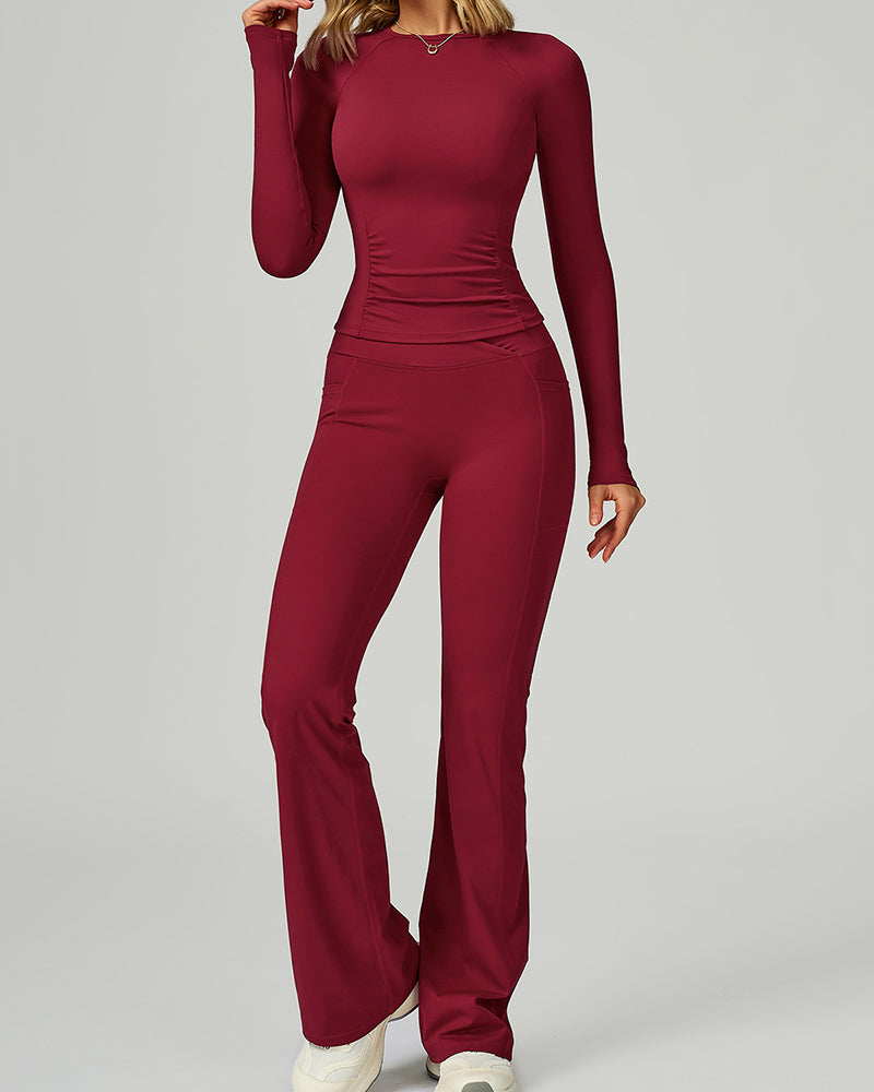 Women OEM Customize Activewear Long Sleeve Ruched Sport Top S-XL