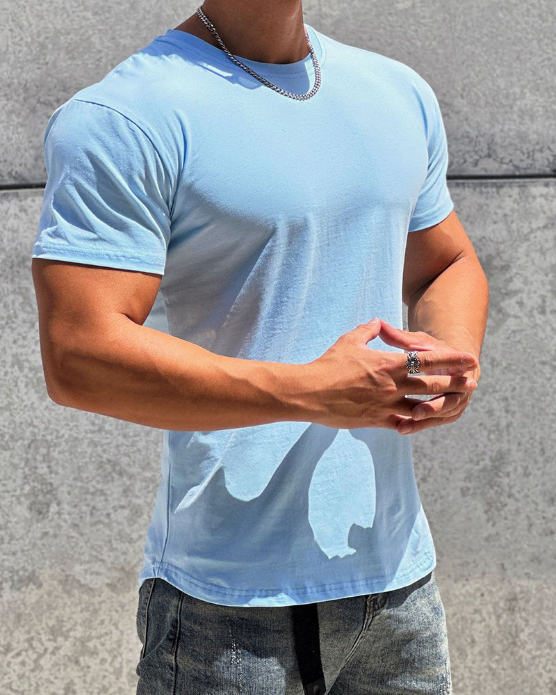 Solid Color O Neck Short Sleeve Men&