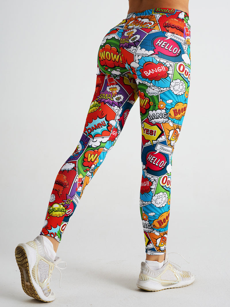 Women Cartoon High Waist Printed Sports Leggings S-2XL