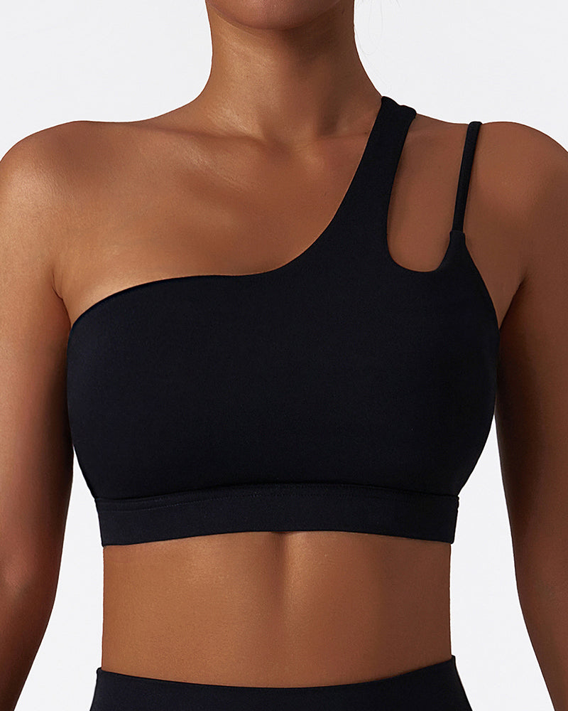 Wholesale Women One Shoulder Add Logo Irregular Running GYM Sports Bra S-XL