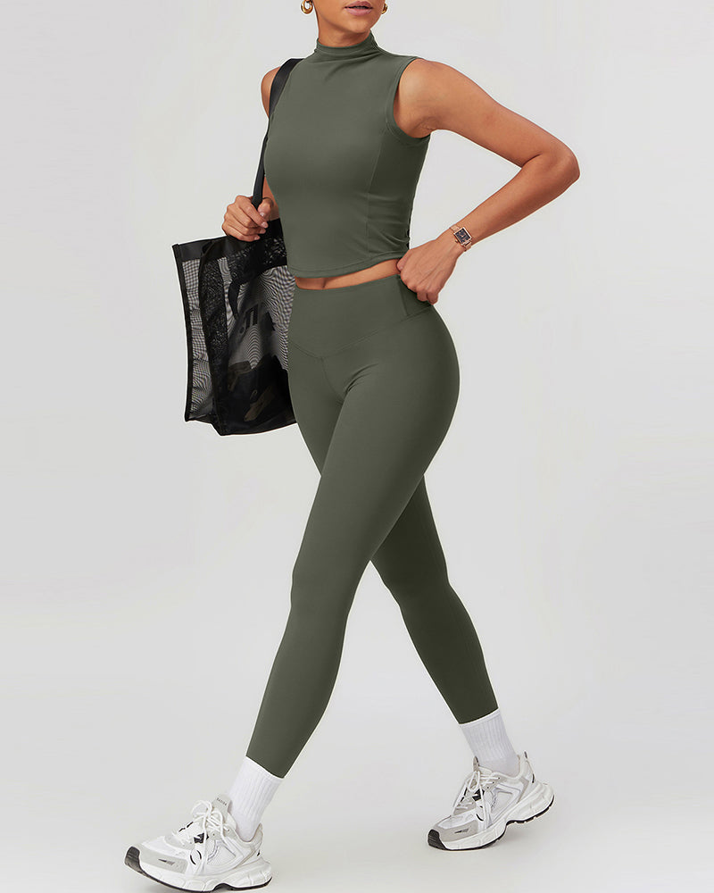 Women Sleeveless Vest High Waist Sports Pants S-XL