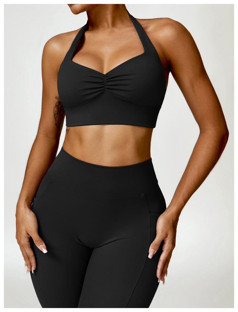 OEM Factory Add Logo Quickly Dry Halter Neck Fitness Sports Bra S-XL