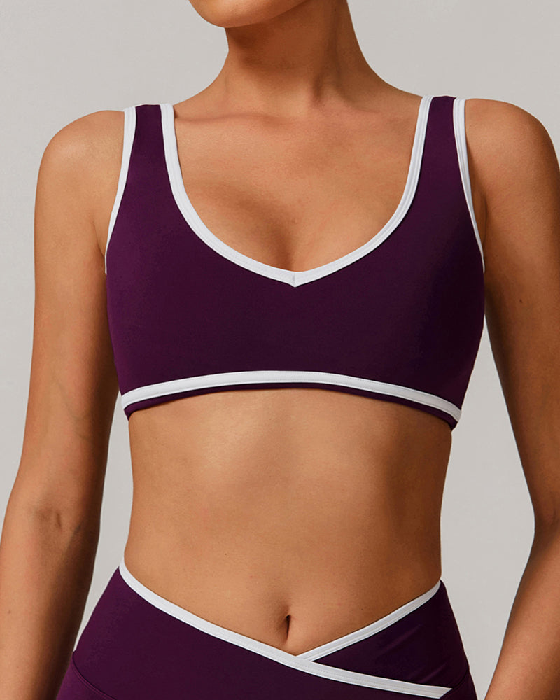 OEM Customized Women Colorblock V Neck Sports Yoga Bra S-XL